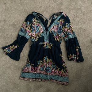 Long sleeve, blue, floral dress